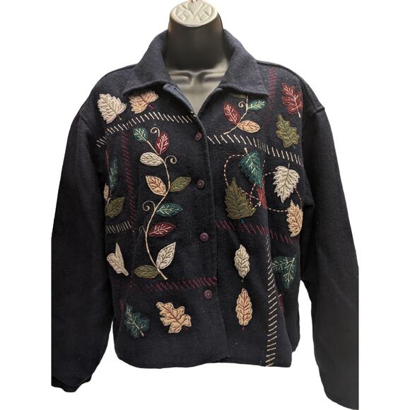 Vintage Paul Harris Jacket Cardigan Sweater Womens Large Leaf Boho 1990s Autumn - Picture 4 of 13